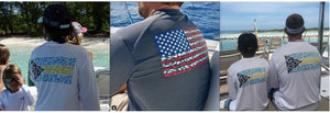 Fish Camo Flag Series:  Bahamian Flag Performance Shirt, Bahamian Flag Trucker Hat, American Flag Long Sleeve Sport Shirt
