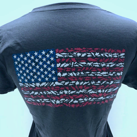 American Flag Ladies Short Sleeve V-Neck Sport Shirt