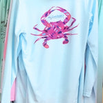 Crab Fish Camo Ladies Performance Shirt - Ice Blue / X-Small - Performance Shirt - H2Overboard - 1